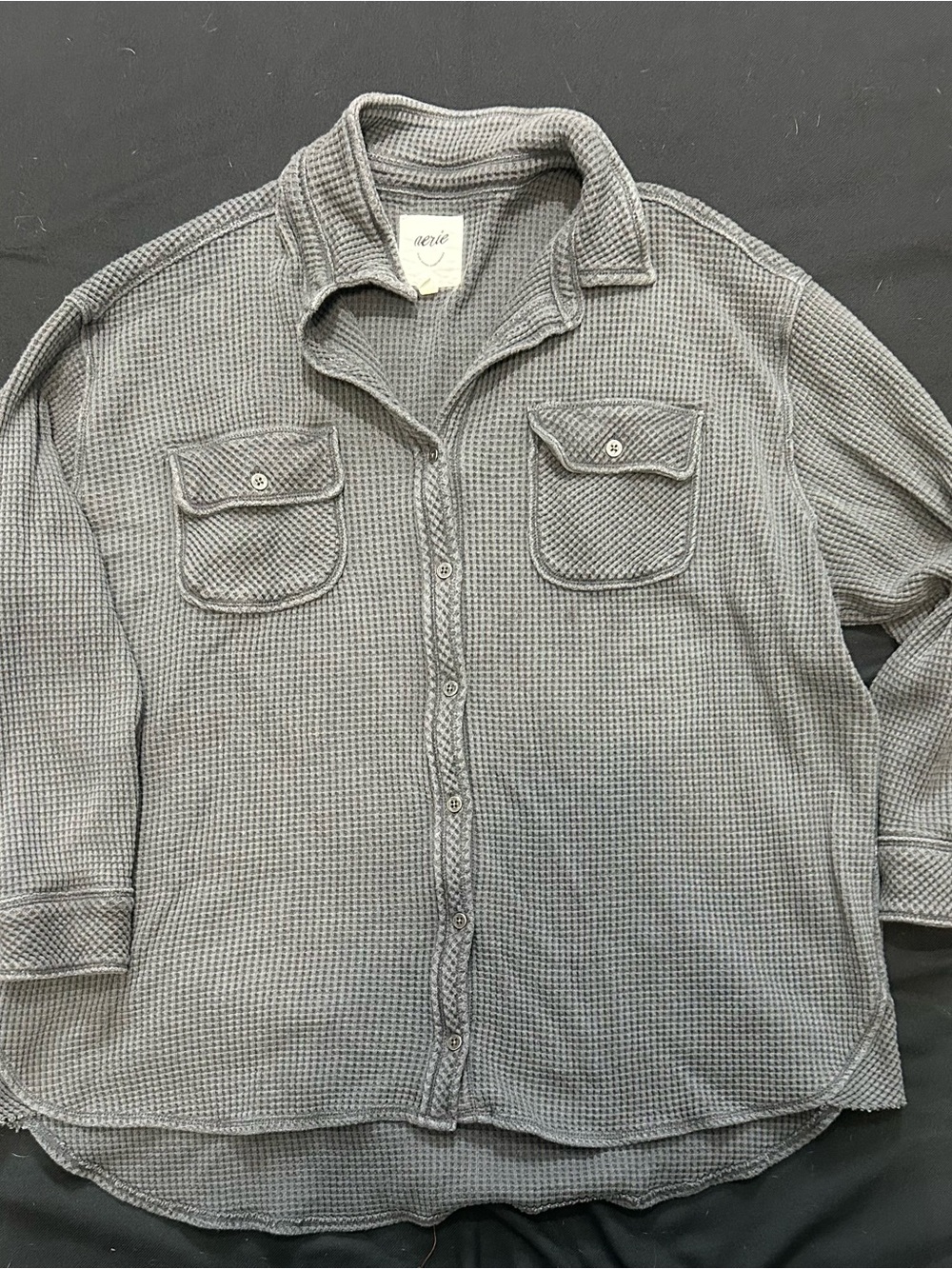 aerie Women’s Gray Waffle-Knit Button Shirt Jacket
